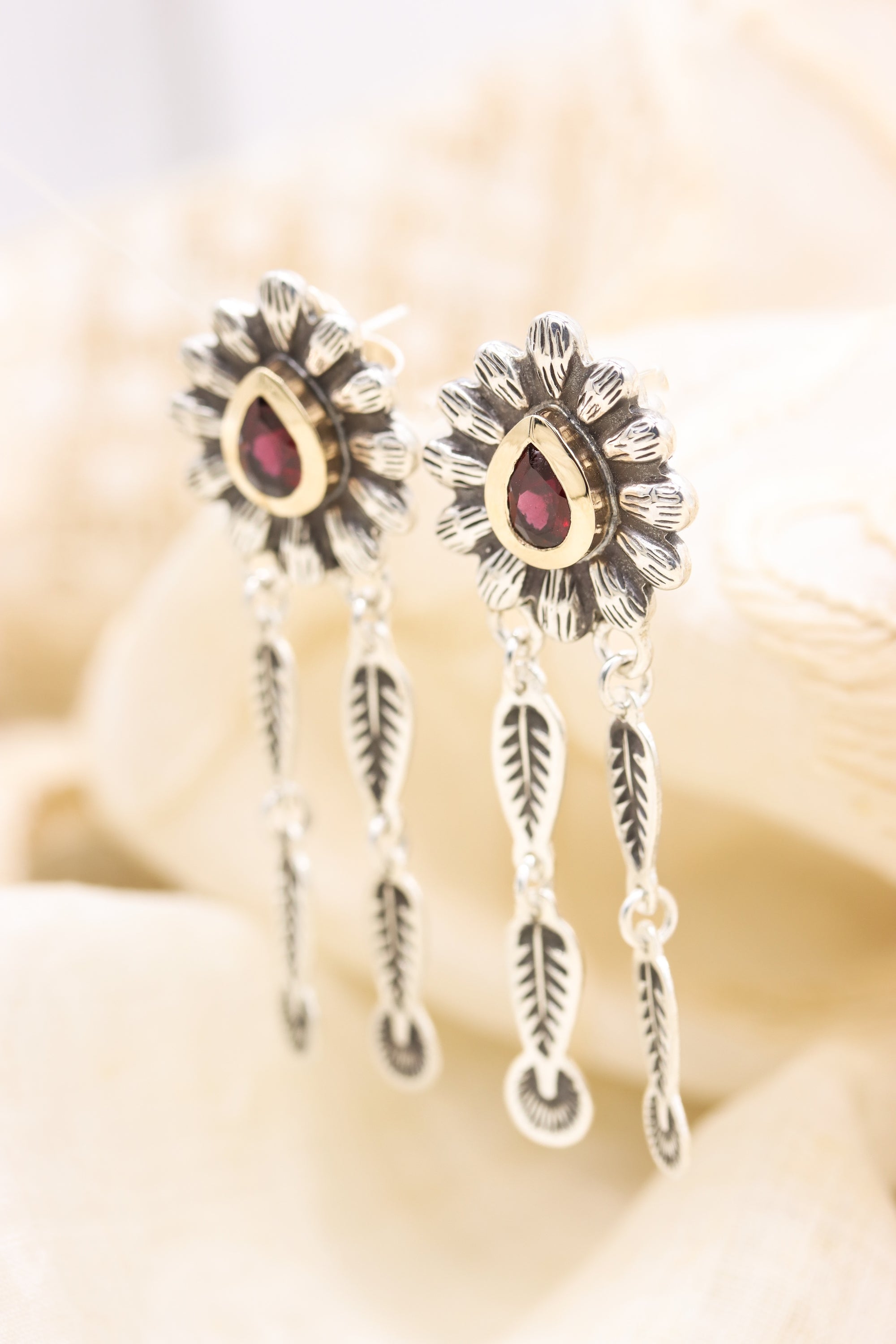Garnet Petal Earrings