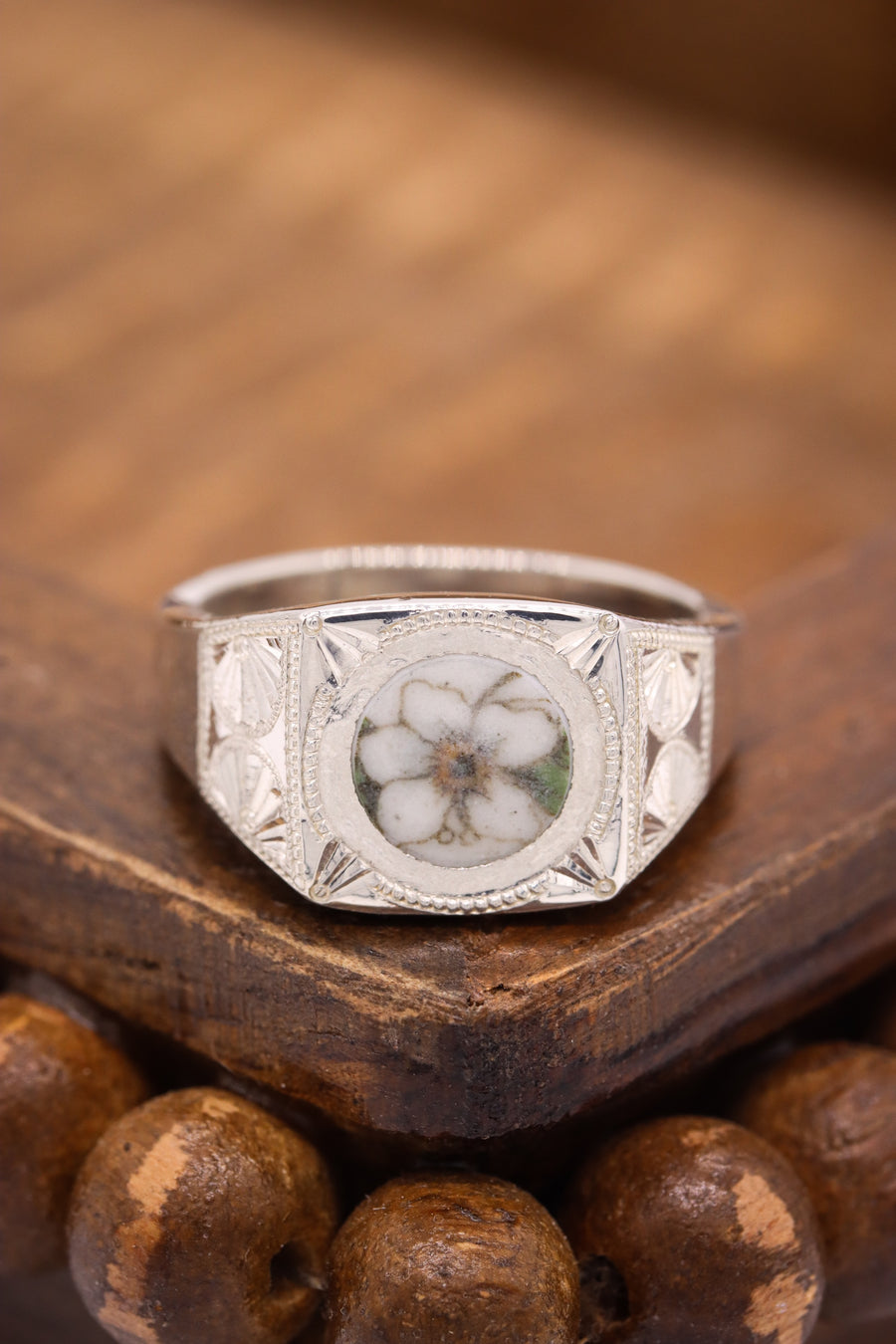 Square Orange Blossom Signet Ring - Size 8
