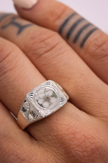 Square Orange Blossom Signet Ring - Size 8