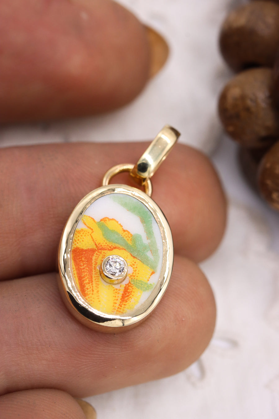 Diamond California Poppy Charm