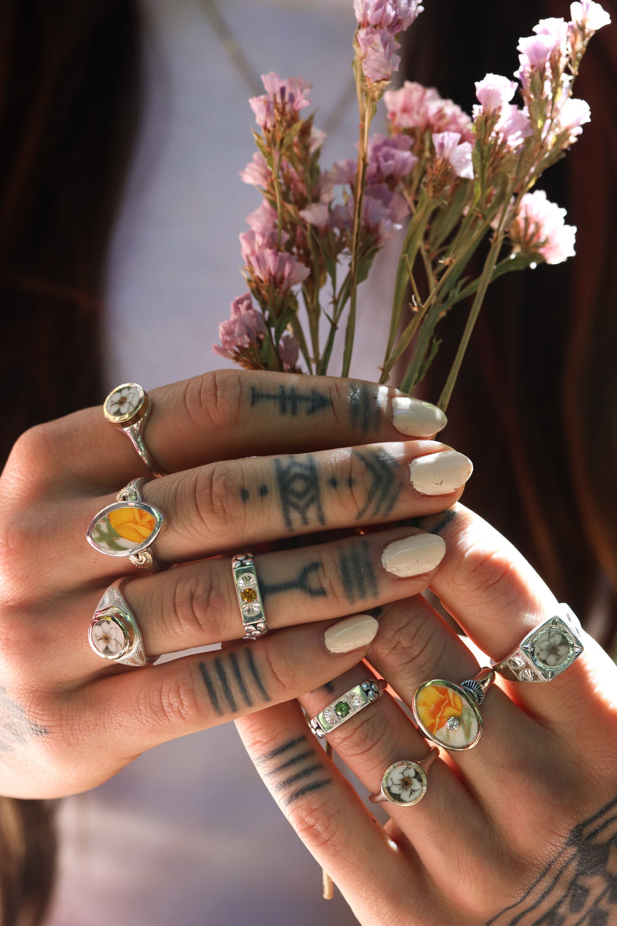 Square Orange Blossom Signet Ring - Size 8