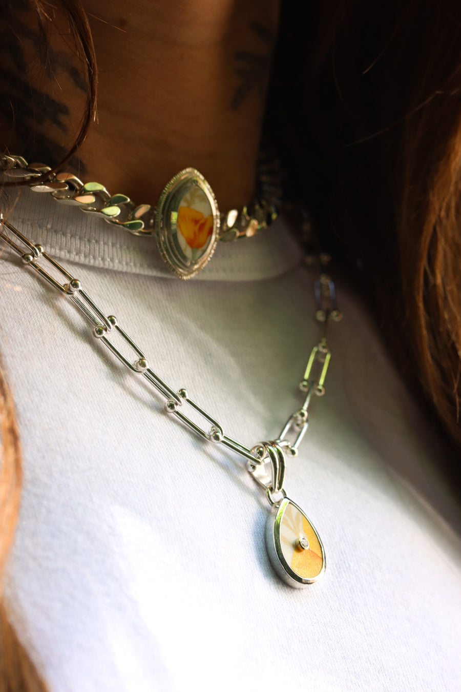 Diamond California Poppy Necklace