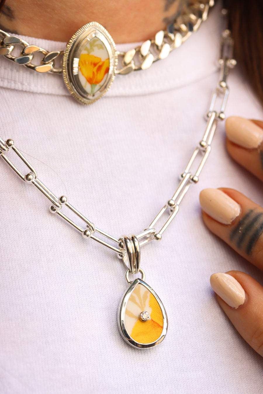 Diamond California Poppy Necklace