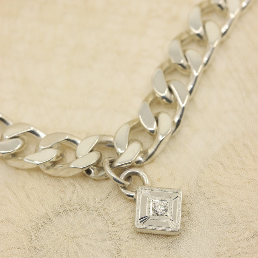 Diamond Curb Link Charm Bracelet