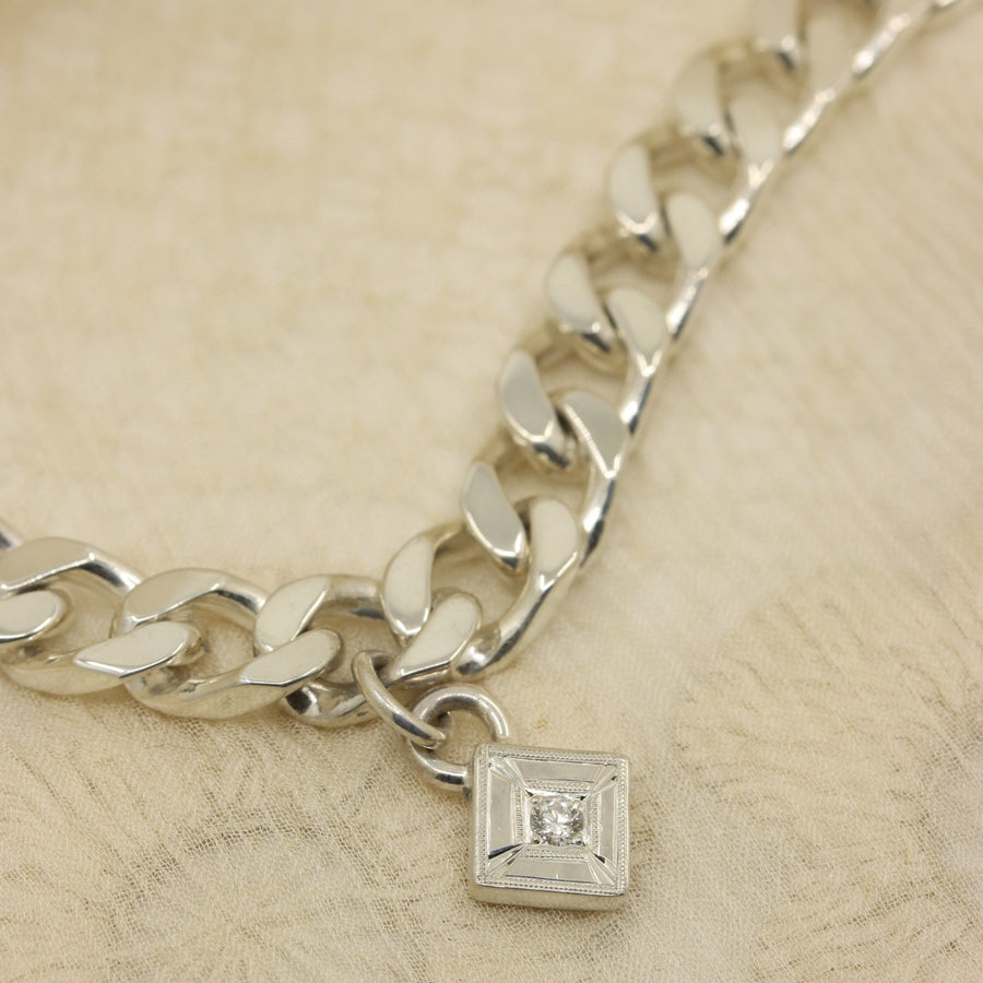 Diamond Curb Link Charm Bracelet